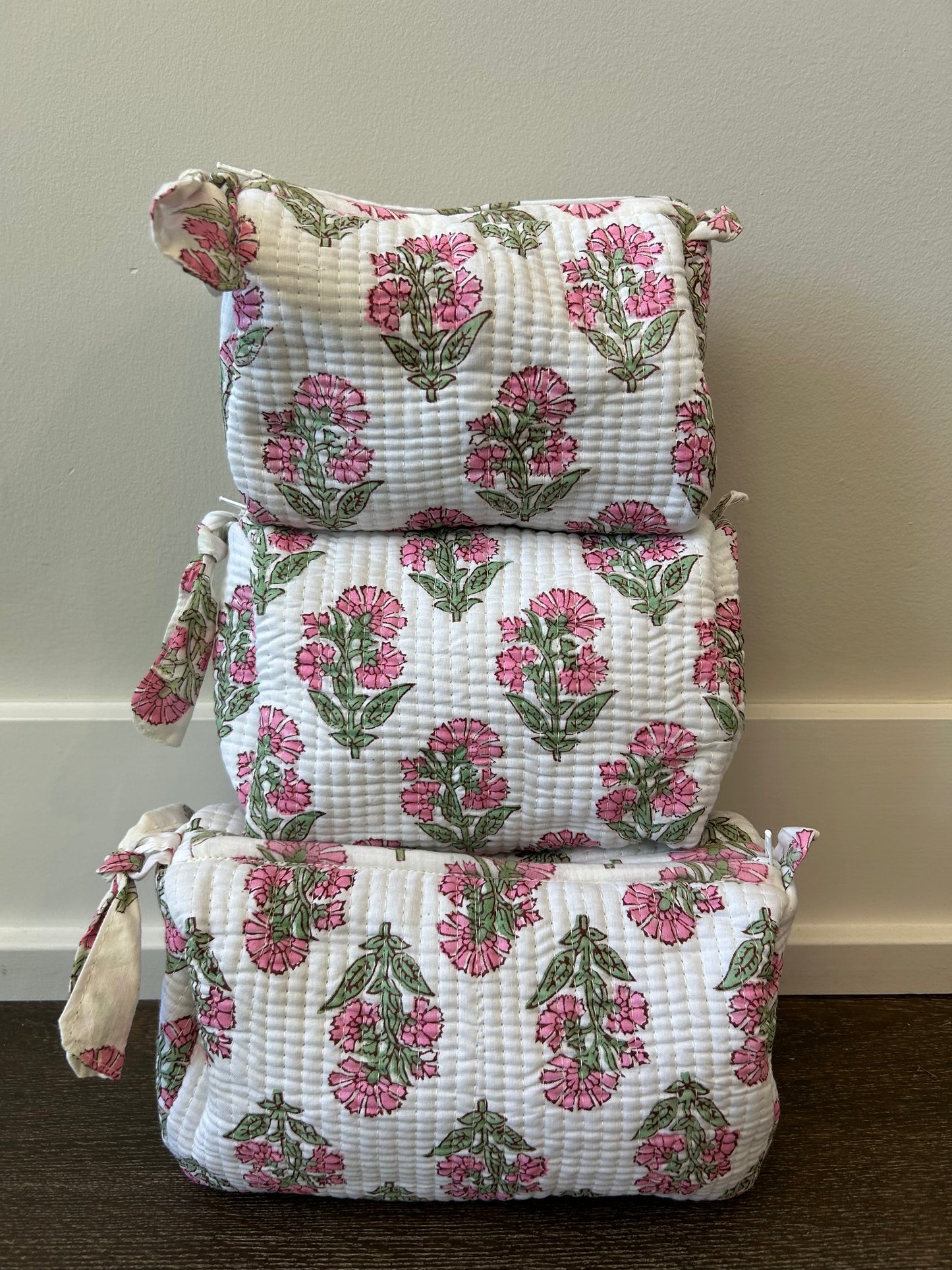 Block Print Cosmetic Bag Set, 3 Piece Set