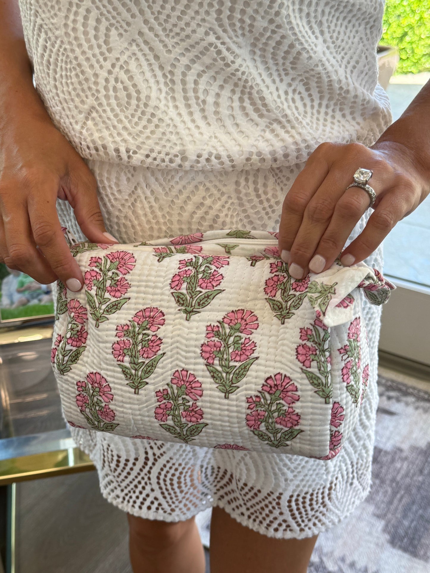 Block Print Cosmetic Bag Set, 3 Piece Set