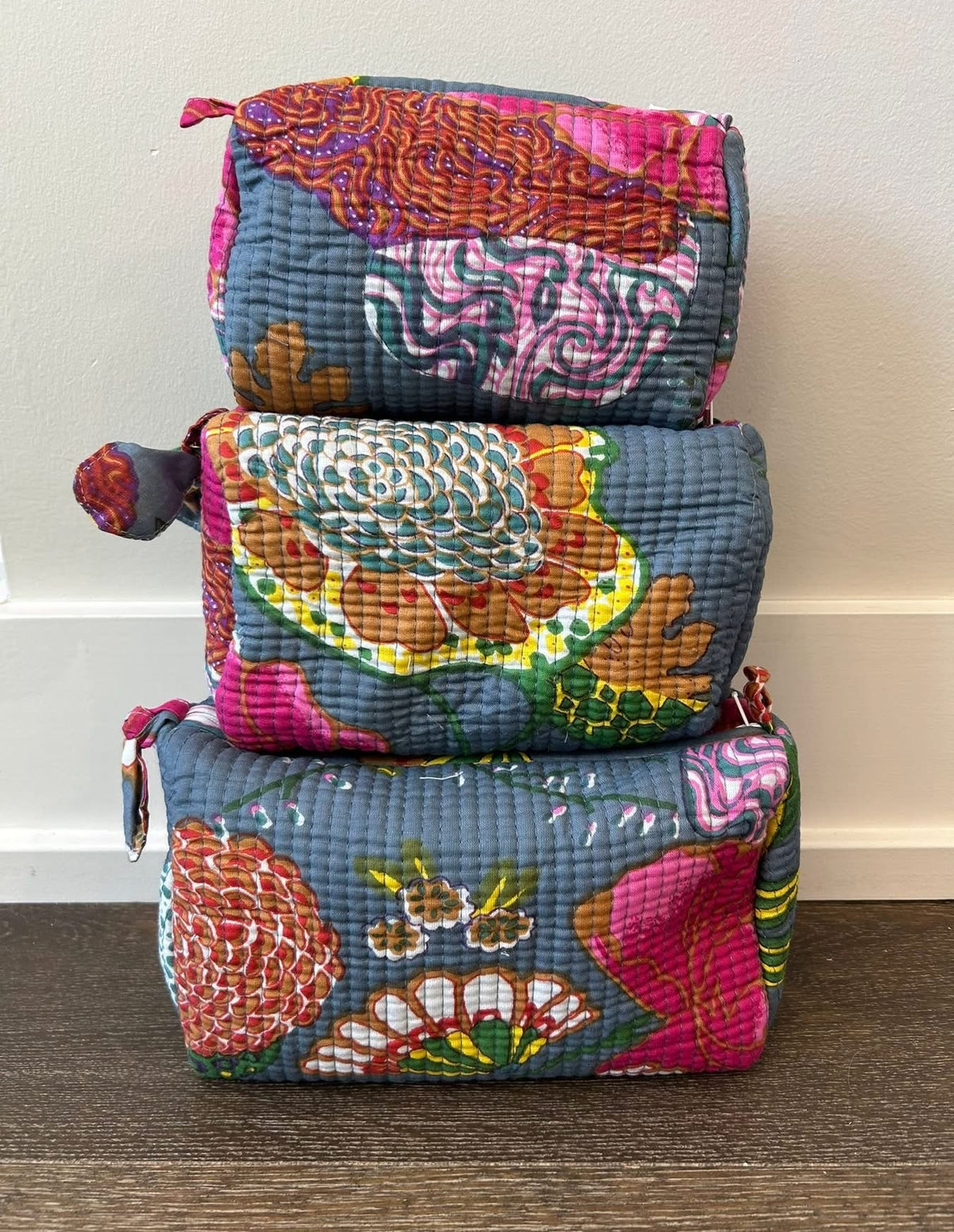 Block Print Cosmetic Bag Set, 3 Piece Set