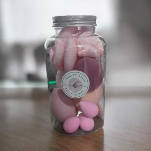 Luxe Makeup Blender Jar – 14-Piece Beauty Sponge & Blender Set for Flawless Makeup