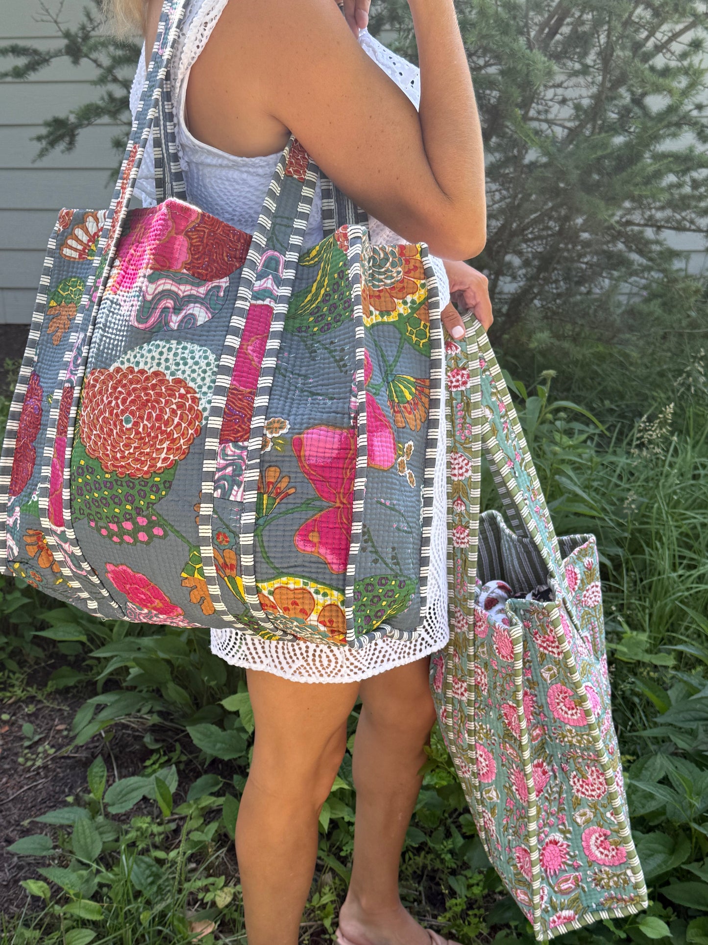 Block Print Quilted Totes