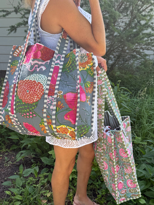 Block Print Quilted Totes