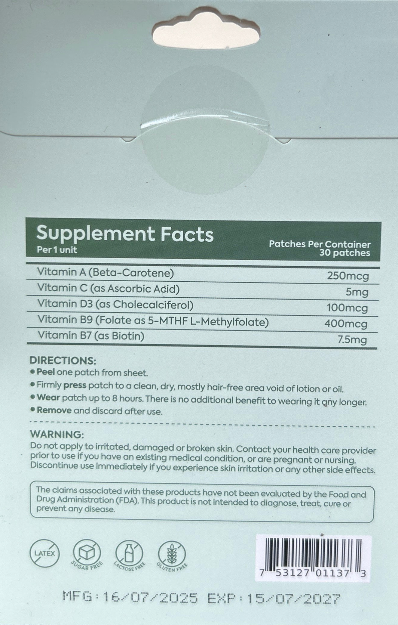 Patch Stash GROW + GLOW BIOTIN Hair, Skin & Nail Support Patches – 30 Count, 3” x 3”, Transdermal Patch for Healthy Hair Growth & Skin Radiance