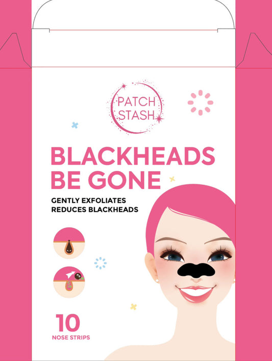 Patch Stash BLACKHEADS BE GONE Charcoal Pore Strip– 10 Count, Deep Cleansing Blackhead Remover Nose Strips