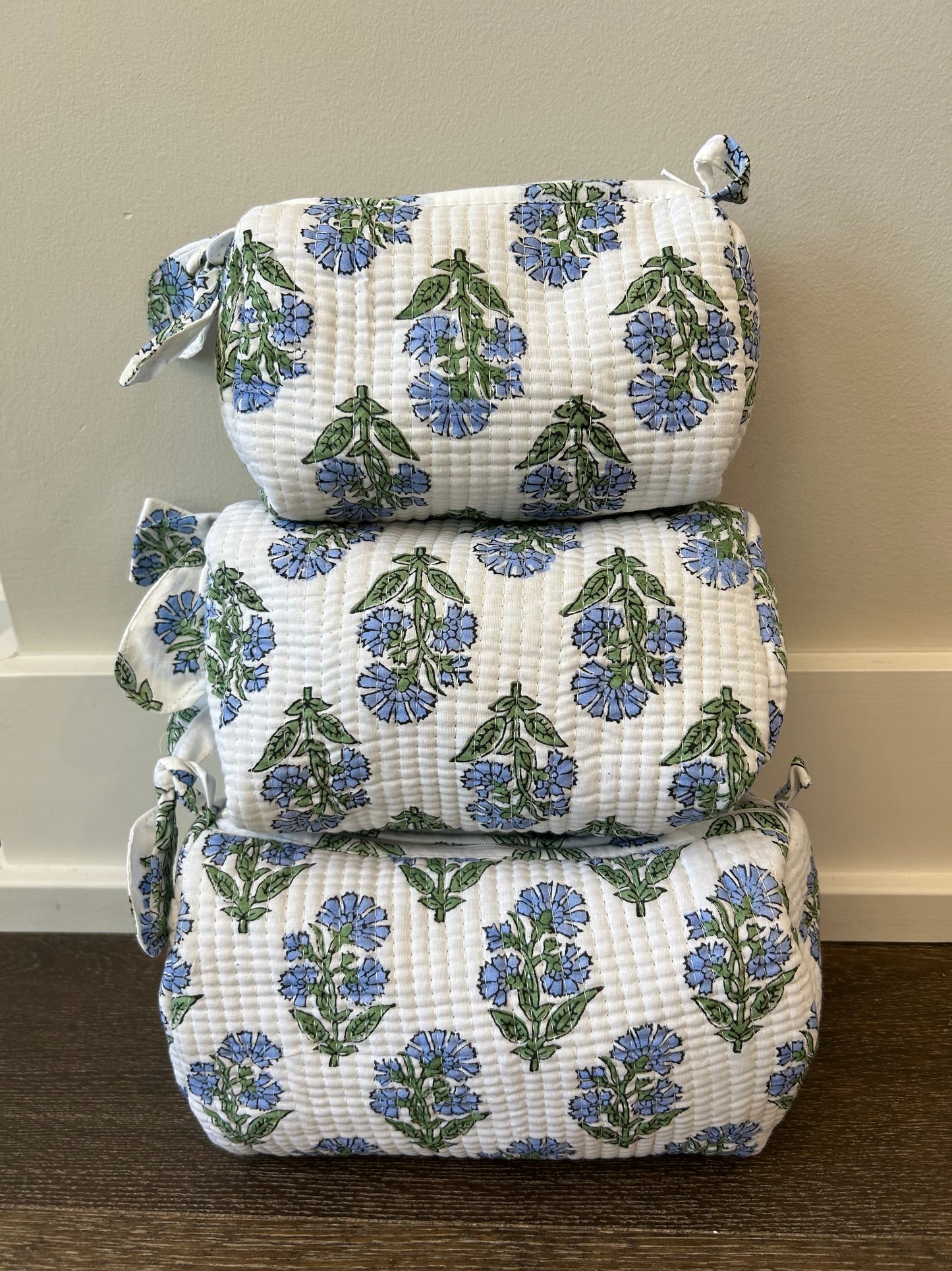 Block Print Cosmetic Bag Set, 3 Piece Set