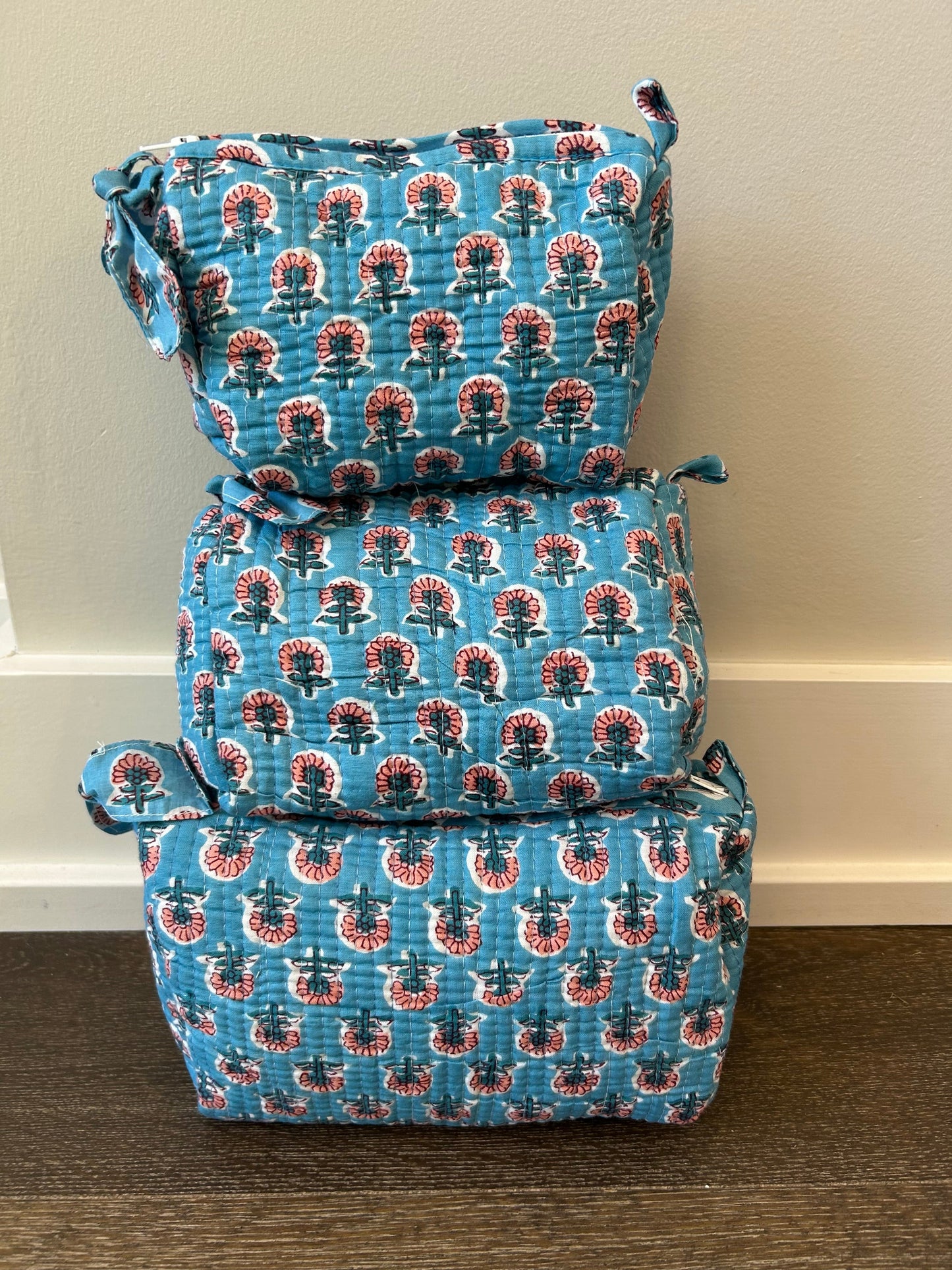 Block Print Cosmetic Bag Set, 3 Piece Set