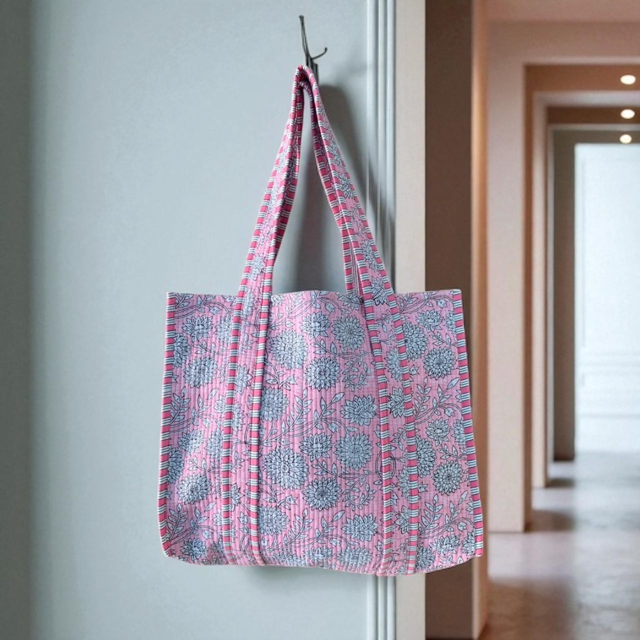 Petal Pink Blossom Block Print Quilted Bag Collection