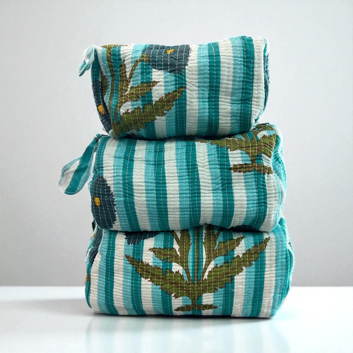 Navy Blossom Stripe Block Print Quilted Bag Collection