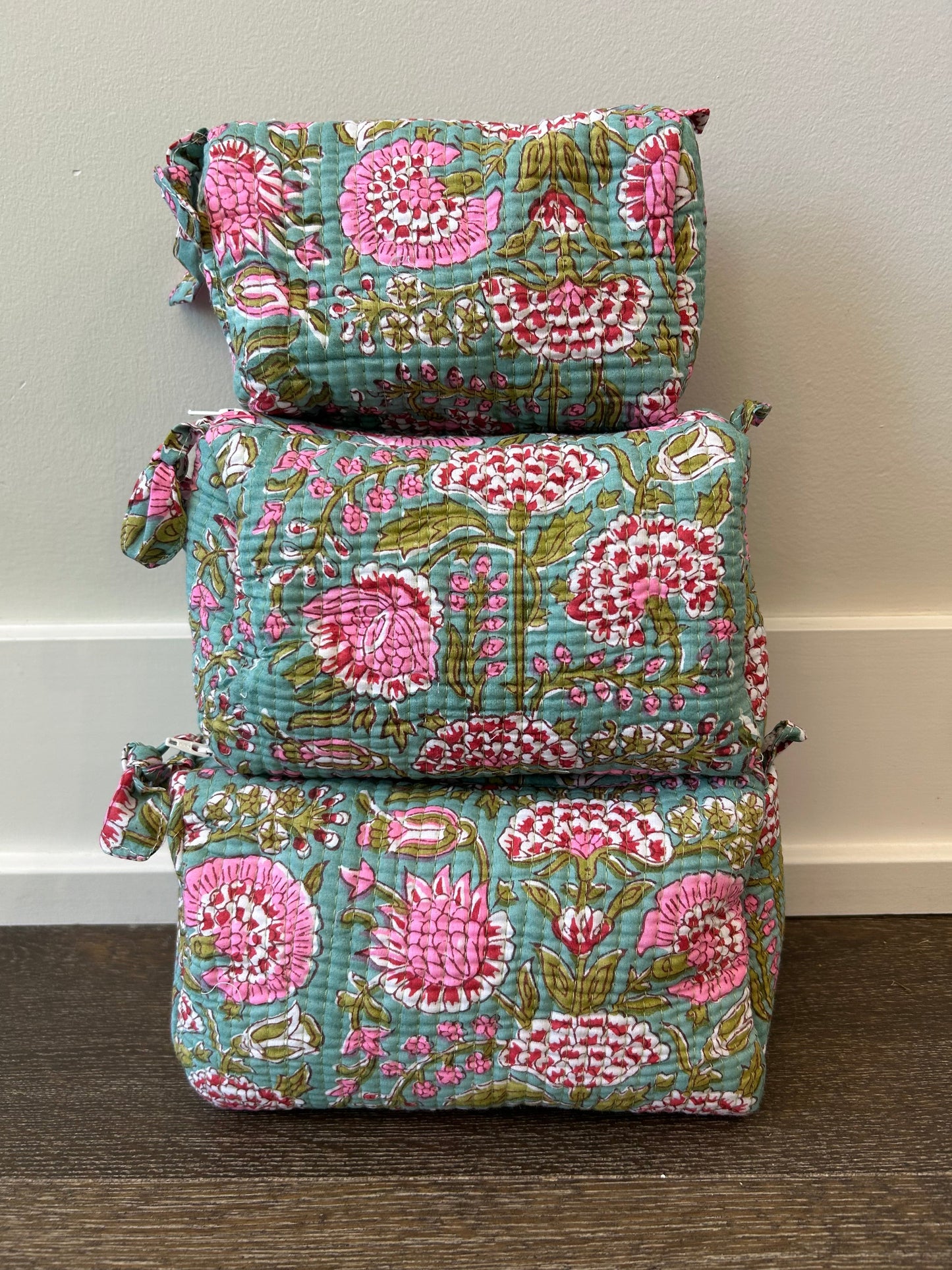 Block Print Cosmetic Bag Set, 3 Piece Set