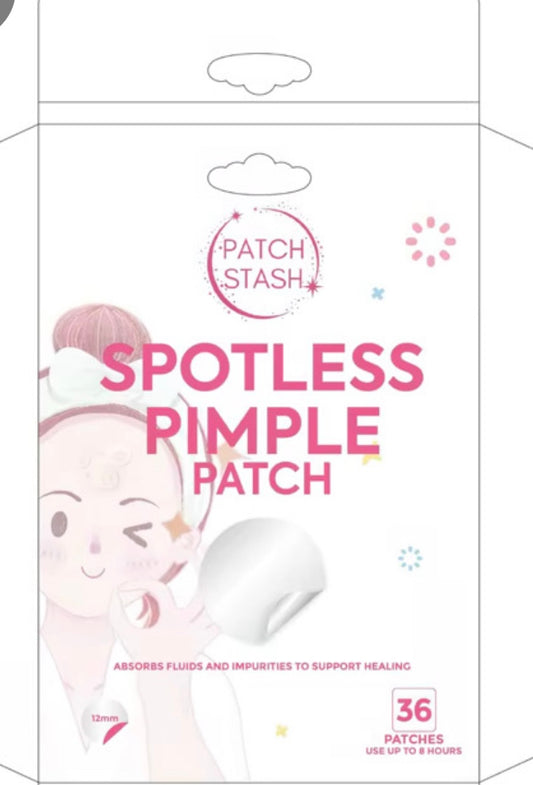 Patch Stash 12mm SPOTLESS Hydrocolloid Pimple Patches – 36 Count, Invisible & Fast-Acting Acne Spot Treatment