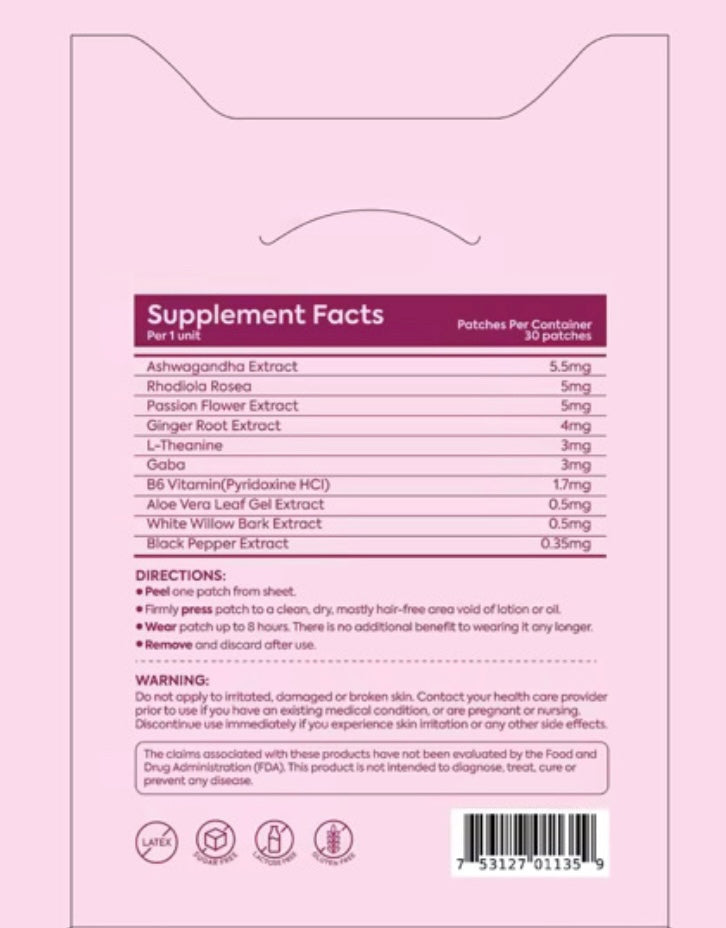 Patch Stash ZEN OUT Relaxation Patch | Ashwagandha + L-Theanine Mood Support Patches – 30 Count, 3” x 3”, Transdermal Calm & Focus Aid