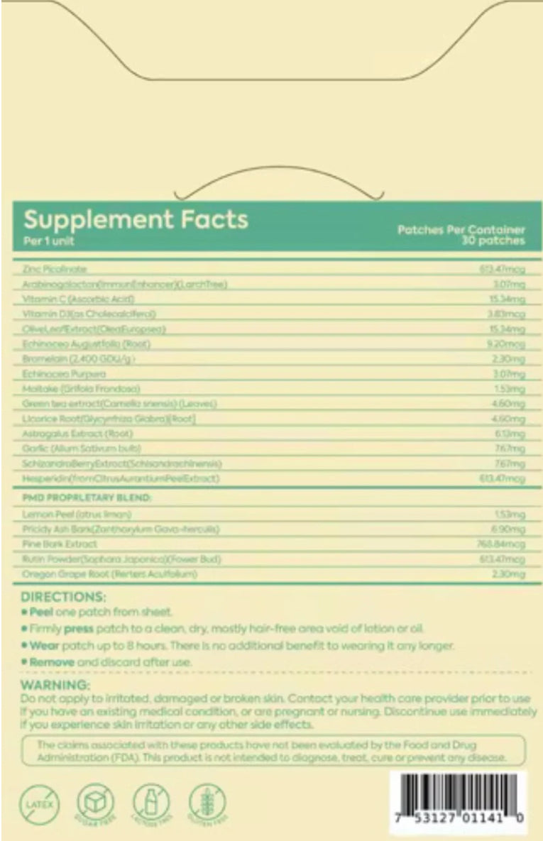 Patch Stash IMMUNITY BOOST – Zinc + Vitamin C + Elderberry, 30 Count, 3” x 3”, Transdermal Supplement