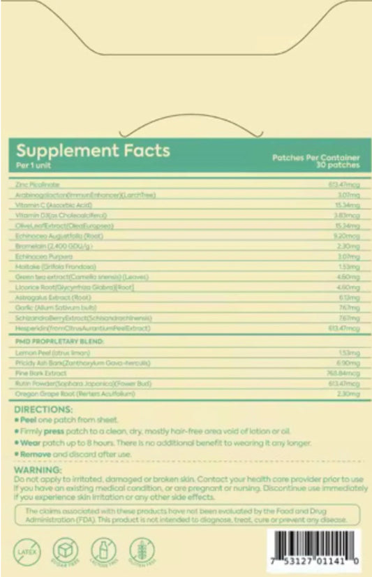 Patch Stash IMMUNITY BOOST  – Zinc + Vitamin C + Elderberry, 30 Count, 3” x 3”, Transdermal Supplement