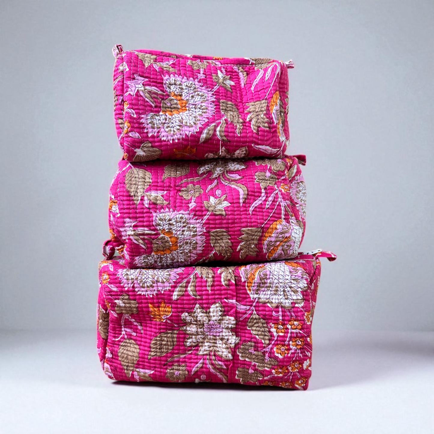 Block Print Cosmetic Bag Set, 3 Piece Set