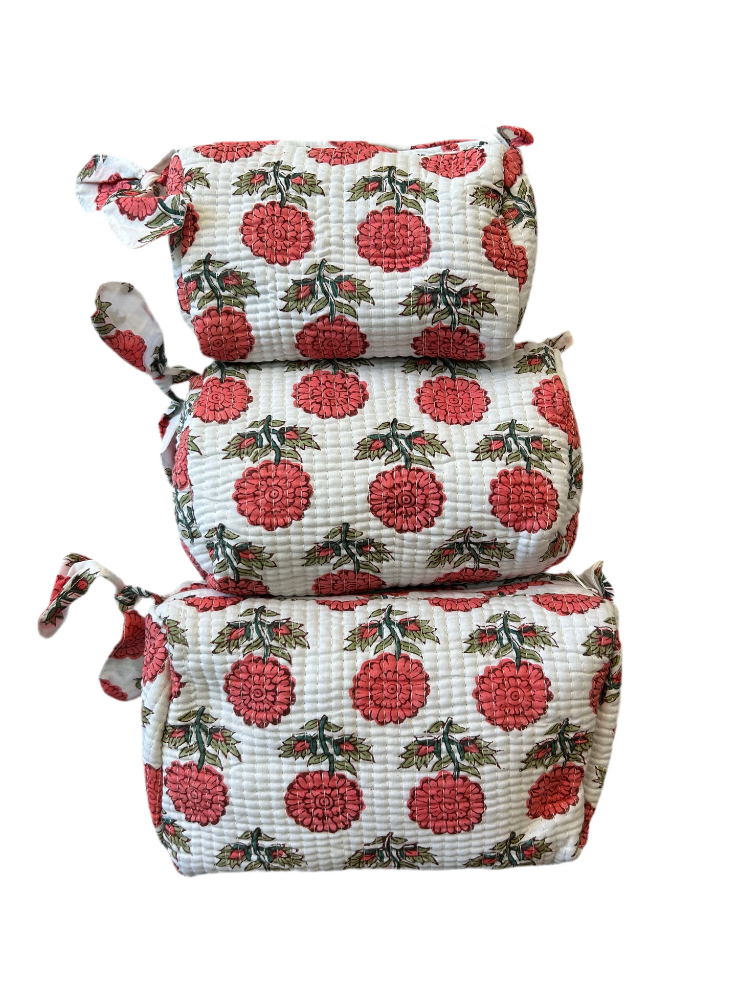 Block Print Cosmetic Bag Set, 3 Piece Set