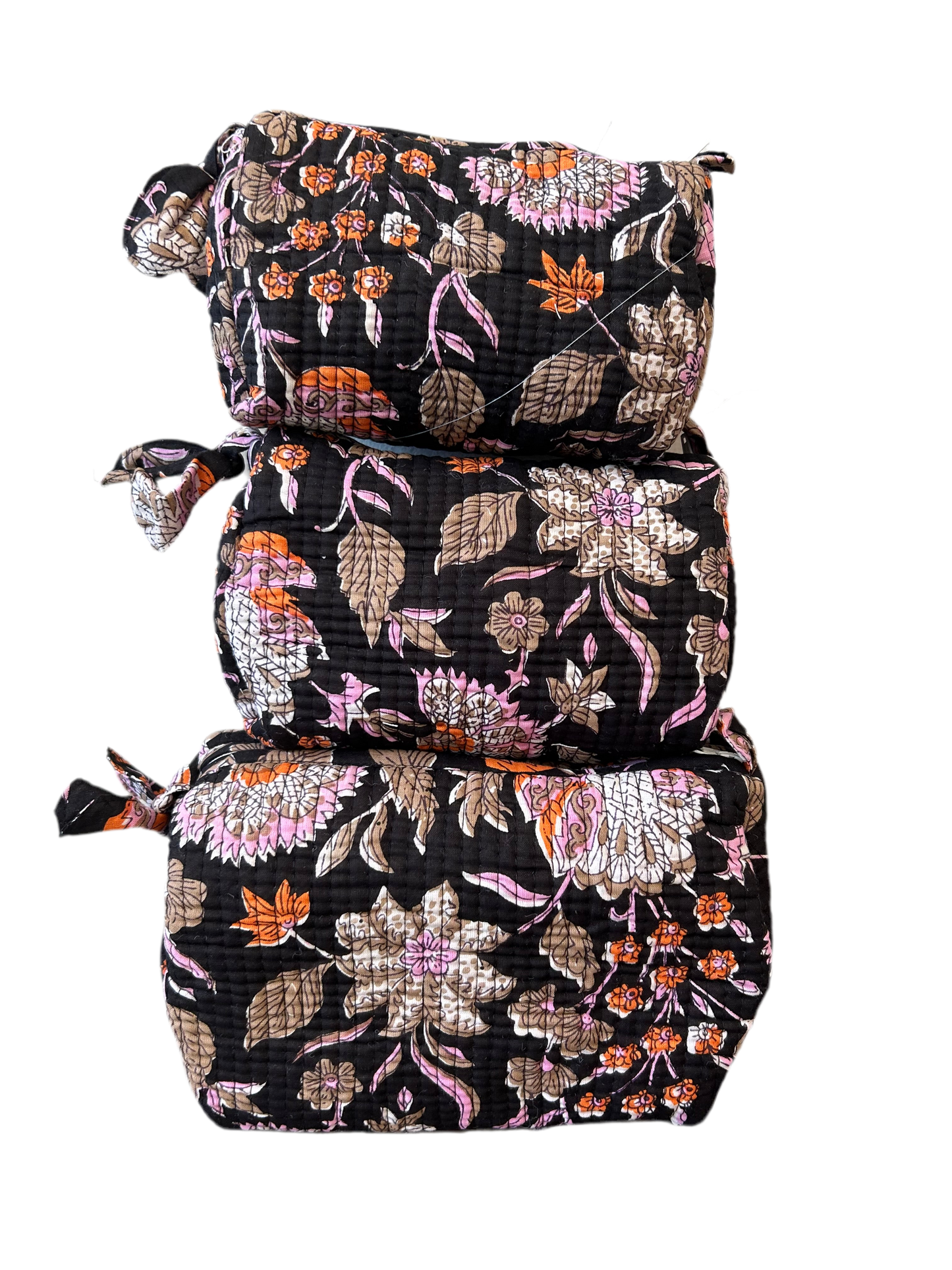 Block Print Cosmetic Bag Set, 3 Piece Set