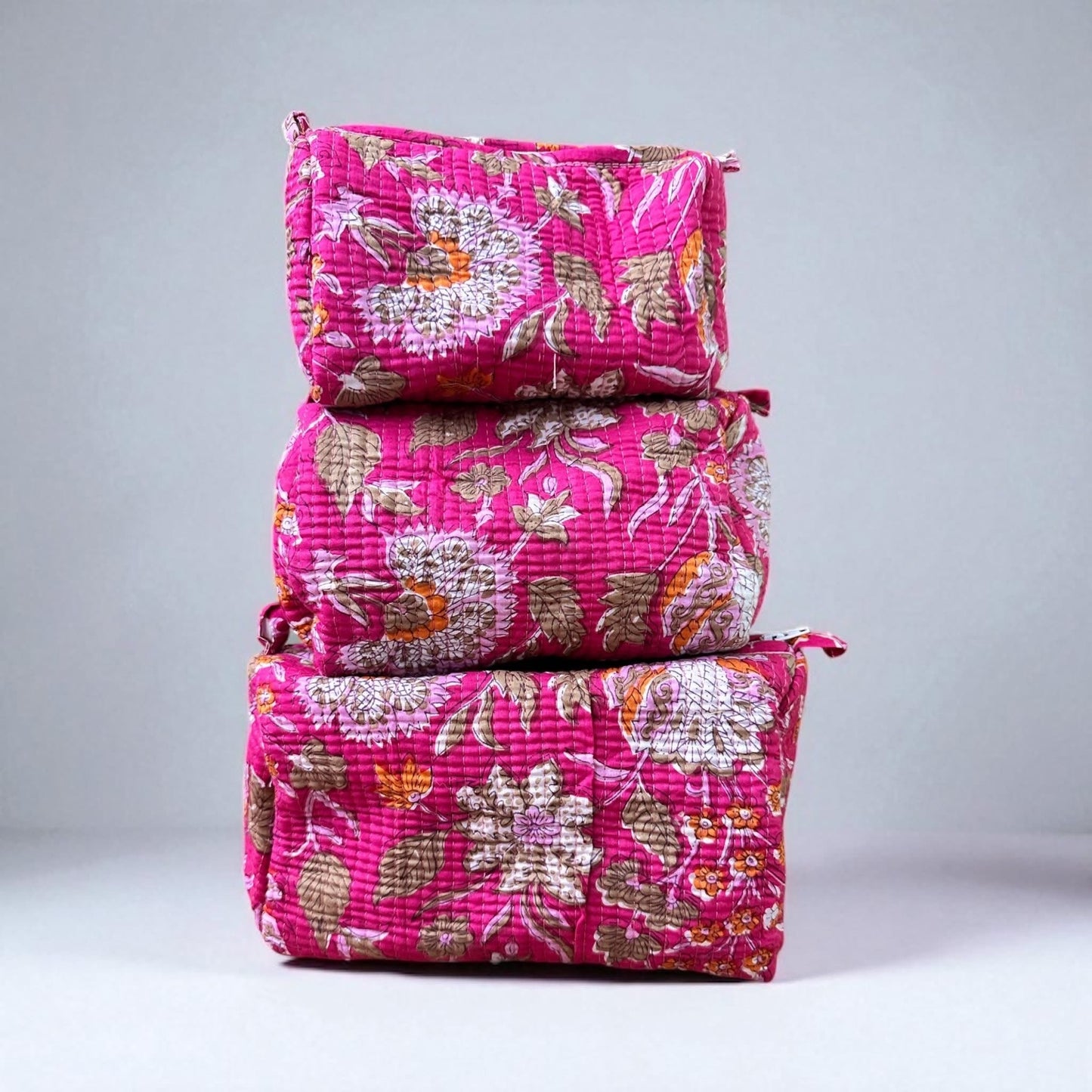 Block Print Cosmetic Bag Set, 3 Piece Set