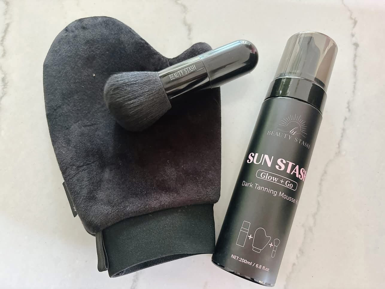 Sun Stash Glow + Go Complete Tanning Kit – Sunless Self-Tanning Foam with Mitt & Brush, 6.3oz