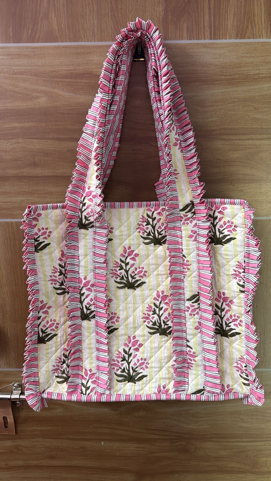 Ruffled Garden Block Print Quilted Bag Collection (shipping estimate 9/12)