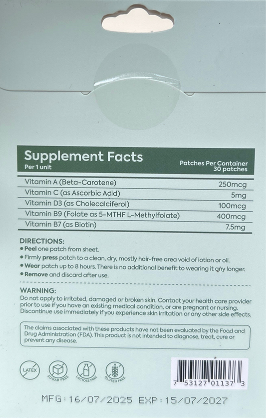 Patch Stash GROW + GLOW BIOTIN Hair, Skin & Nail Support Patches – 30 Count, 3” x 3”, Transdermal Patch for Healthy Hair Growth & Skin Radiance