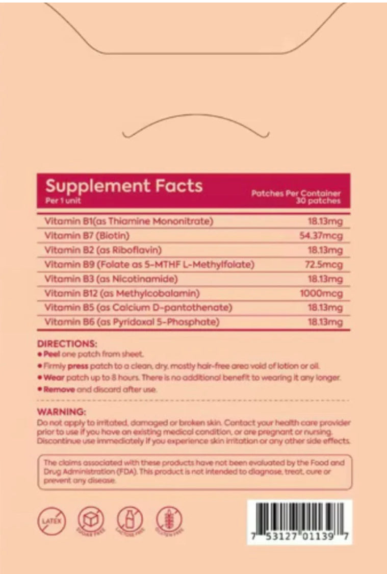 Patch Stash ELECTRIFY B12 Energy Support Patches – 30 Count, 3” x 3”, Transdermal Vitamin B12 Supplement