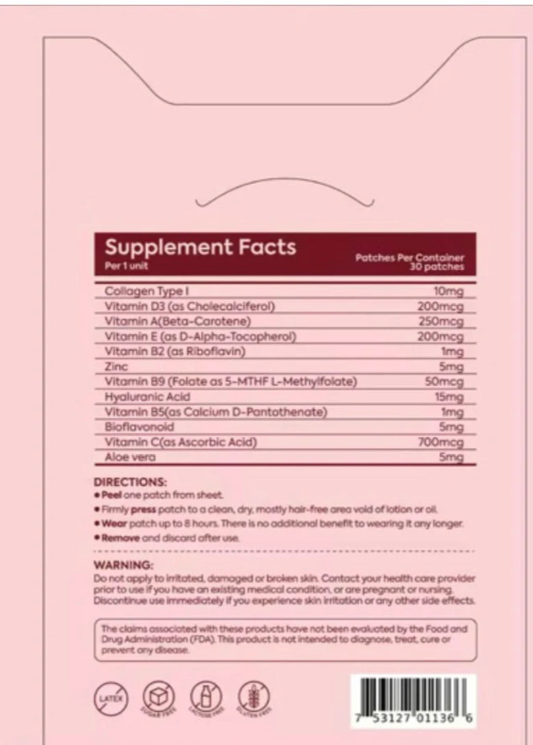 Patch Stash YOUTHFUL GLOW Collagen + Hyaluronic Acid Skin Support Patches – 30 Count, 3” x 3”, Transdermal Patch for Hydration & Elasticity