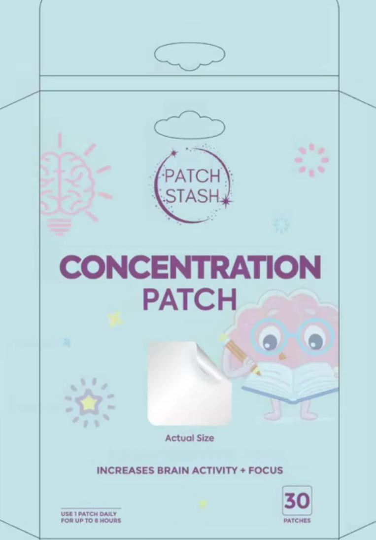 Patch Stash CONCENTRATION Patch |Brain Activity & Focus Patches – L-Theanine, 5-HTP, Lion’s Mane & Magnesium Malate, 30 Count, 3” x 3”, Transdermal Supplement