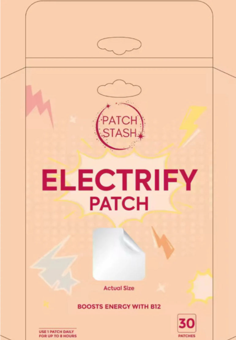 Patch Stash ELECTRIFY B12 Energy Support Patches – 30 Count, 3” x 3”, Transdermal Vitamin B12 Supplement