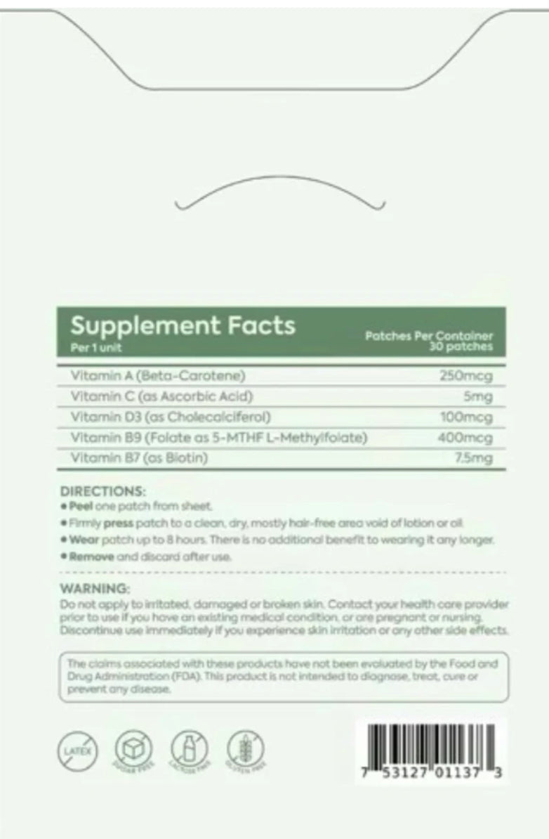 Patch Stash GROW + GLOW BIOTIN Hair, Skin & Nail Support Patches – 30 Count, 3” x 3”, Transdermal Patch for Healthy Hair Growth & Skin Radiance