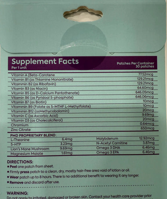 Patch Stash CONCENTRATION Patch |Brain Activity & Focus Patches – L-Theanine, 5-HTP, Lion’s Mane & Magnesium Malate, 30 Count, 3” x 3”, Transdermal Supplement