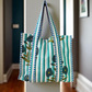 Navy Blossom Stripe Block Print Quilted Bag Collection