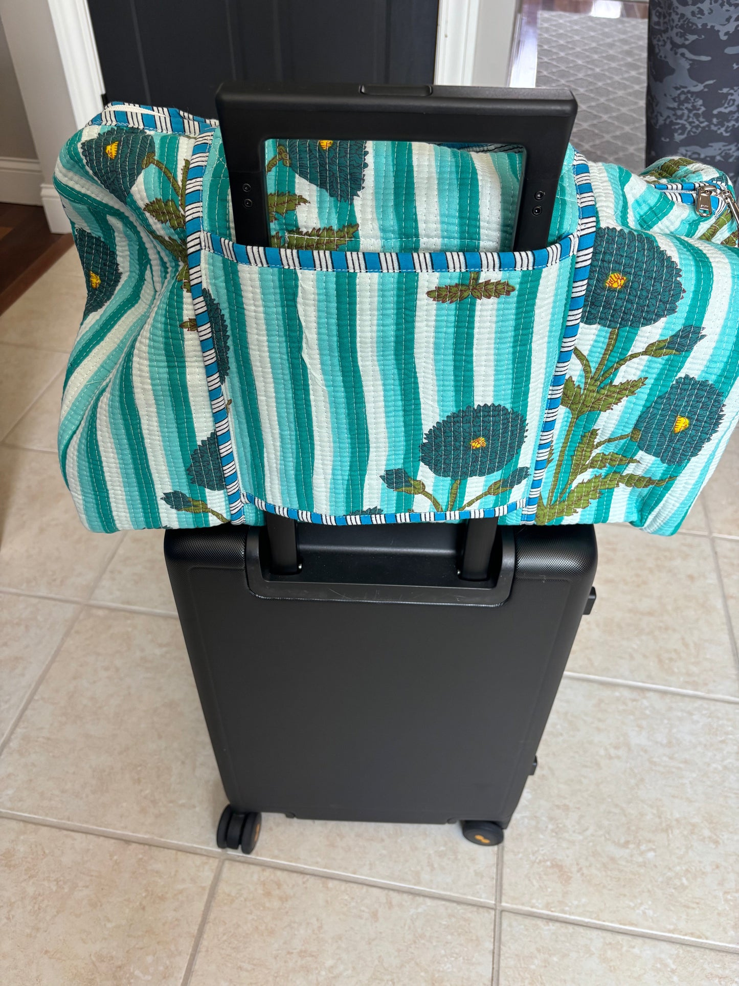 Navy Blossom Stripe Block Print Quilted Bag Collection