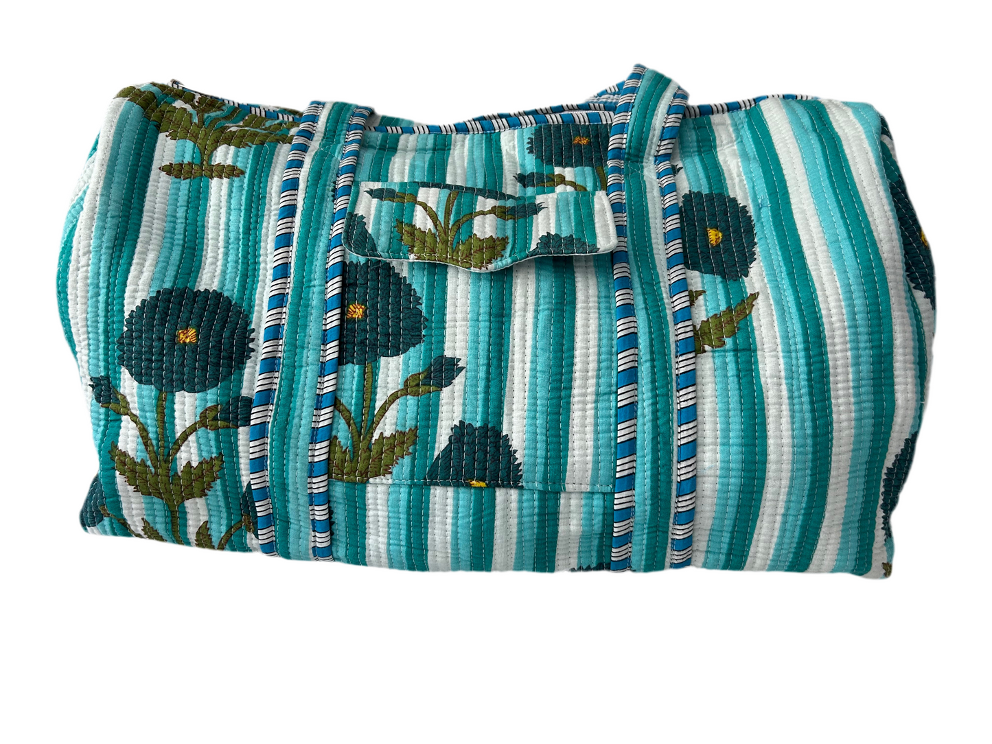 Navy Blossom Stripe Block Print Quilted Bag Collection