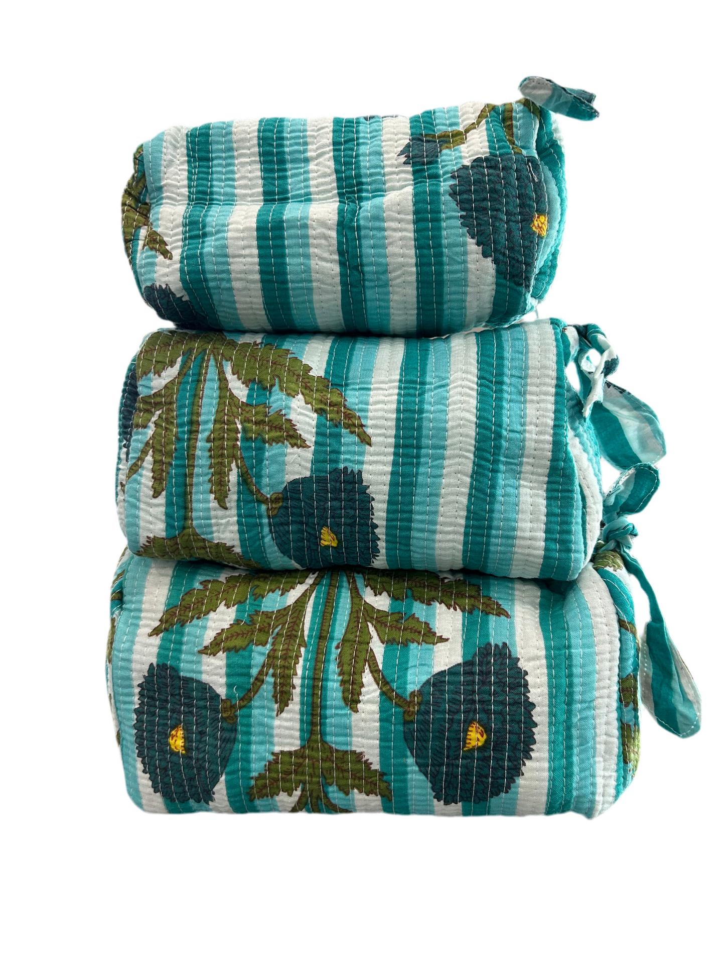 Block Print Cosmetic Bag Set, 3 Piece Set