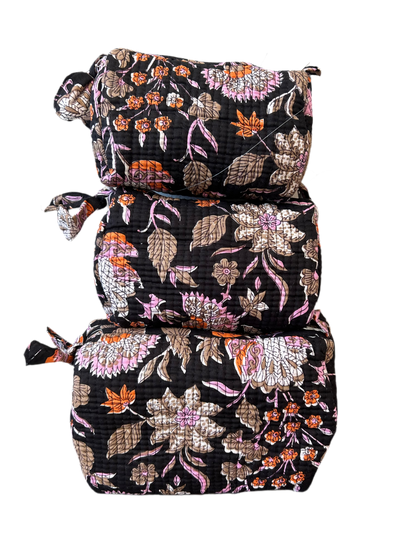 Block Print Cosmetic Bag Set, 3 Piece Set
