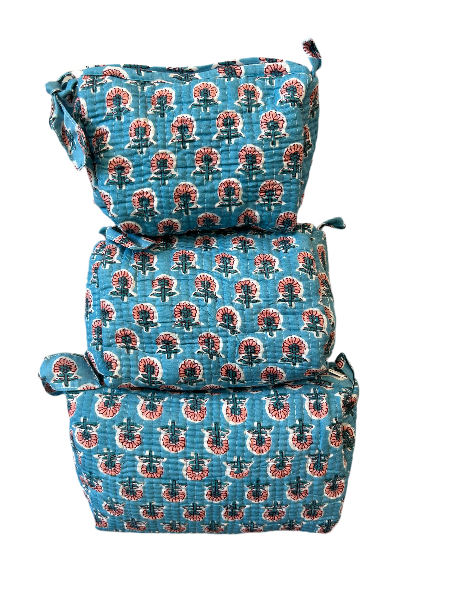 Block Print Cosmetic Bag Set, 3 Piece Set