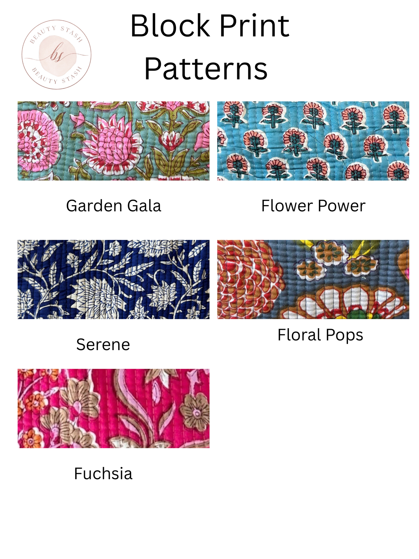 Block Print Cosmetic Bag Set, 3 Piece Set