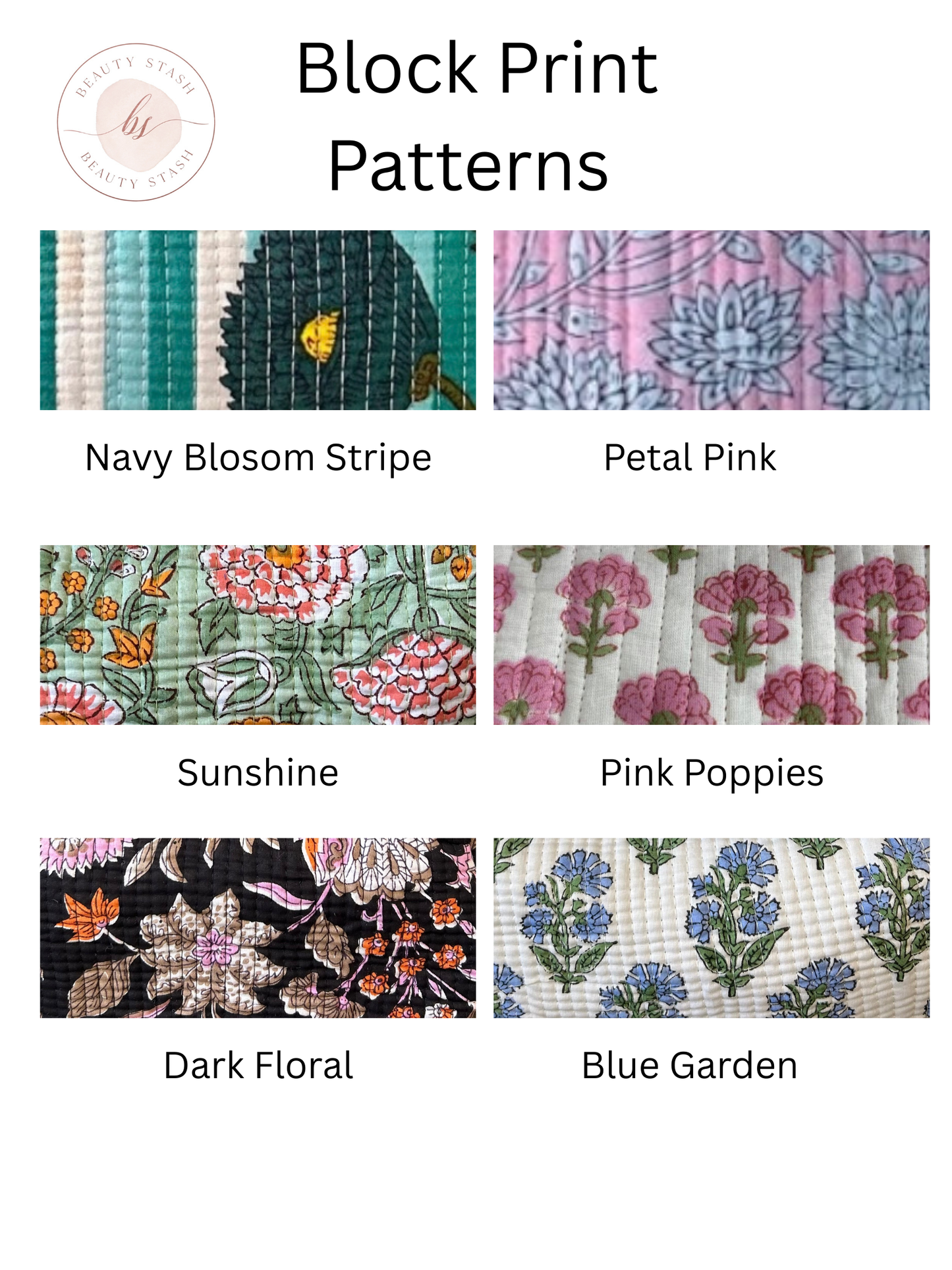 Block Print Cosmetic Bag Set, 3 Piece Set