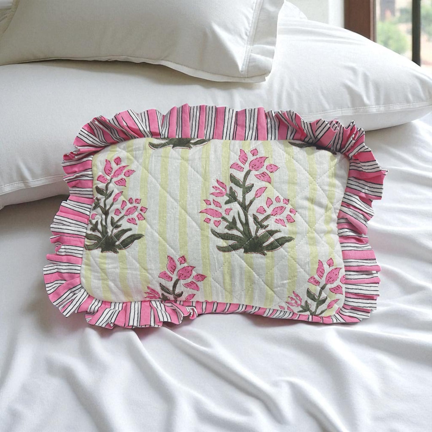 Ruffled Garden Block Print Quilted Bag Collection (shipping estimate 9/12)