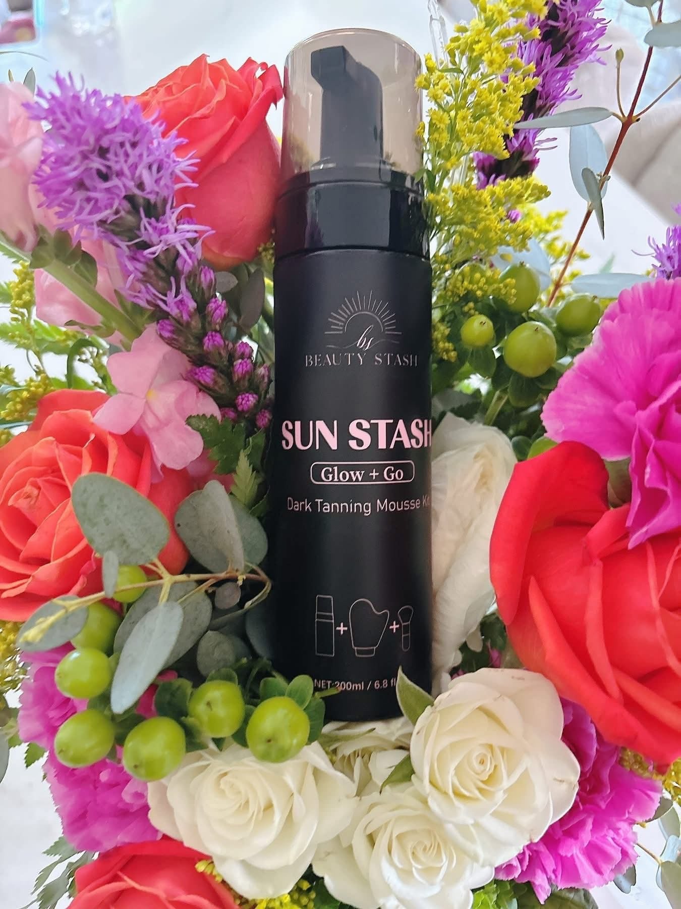 Sun Stash Glow + Go Complete Tanning Kit – Sunless Self-Tanning Foam with Mitt & Brush, 6.3oz